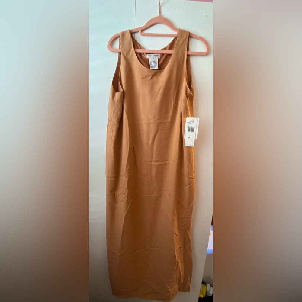 VINTAGE Rena Rowan Apricot Sleeveless Dress with side slit| SZ 12 NWT 100% silk